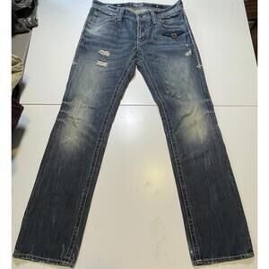 Affliction Jeans Mens Ace Straight Leg Distressed Denim Embroidered 31x32